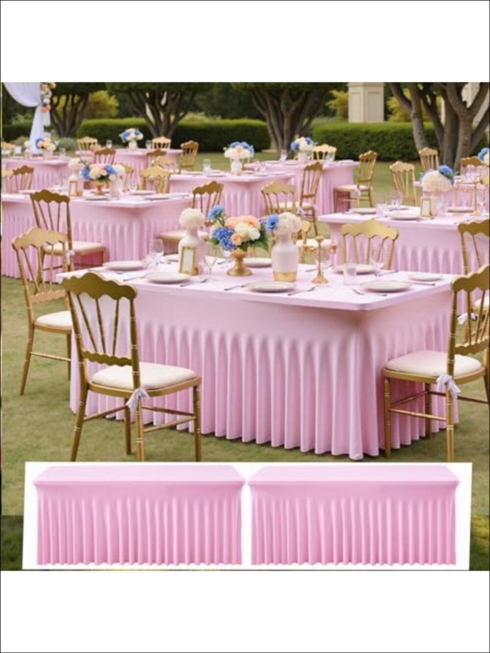 2 Pack Spandex Fitted Tablecloth 6ft with Ruffle Table Skirt Wrinkle Free